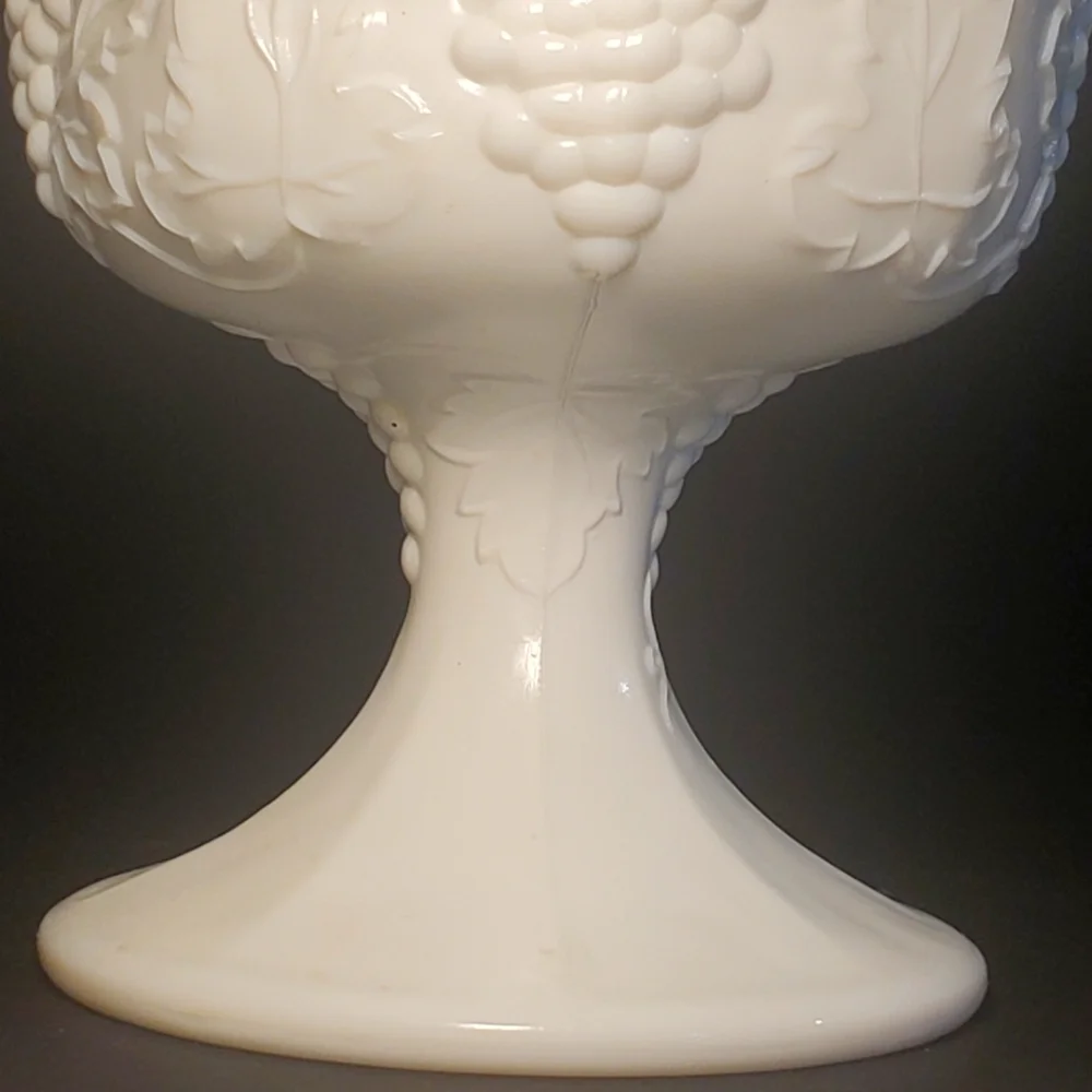 Indiana Glass Vintage White Milk Glass Pedestal Bowl Vase Compote Harvest Grape